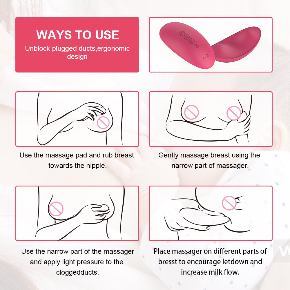 Mama Wonders MamaEase Lactation Massager Breast Milk Booster & Blocked Duct Masititis Relief Double Vibration Warmer Waterproof