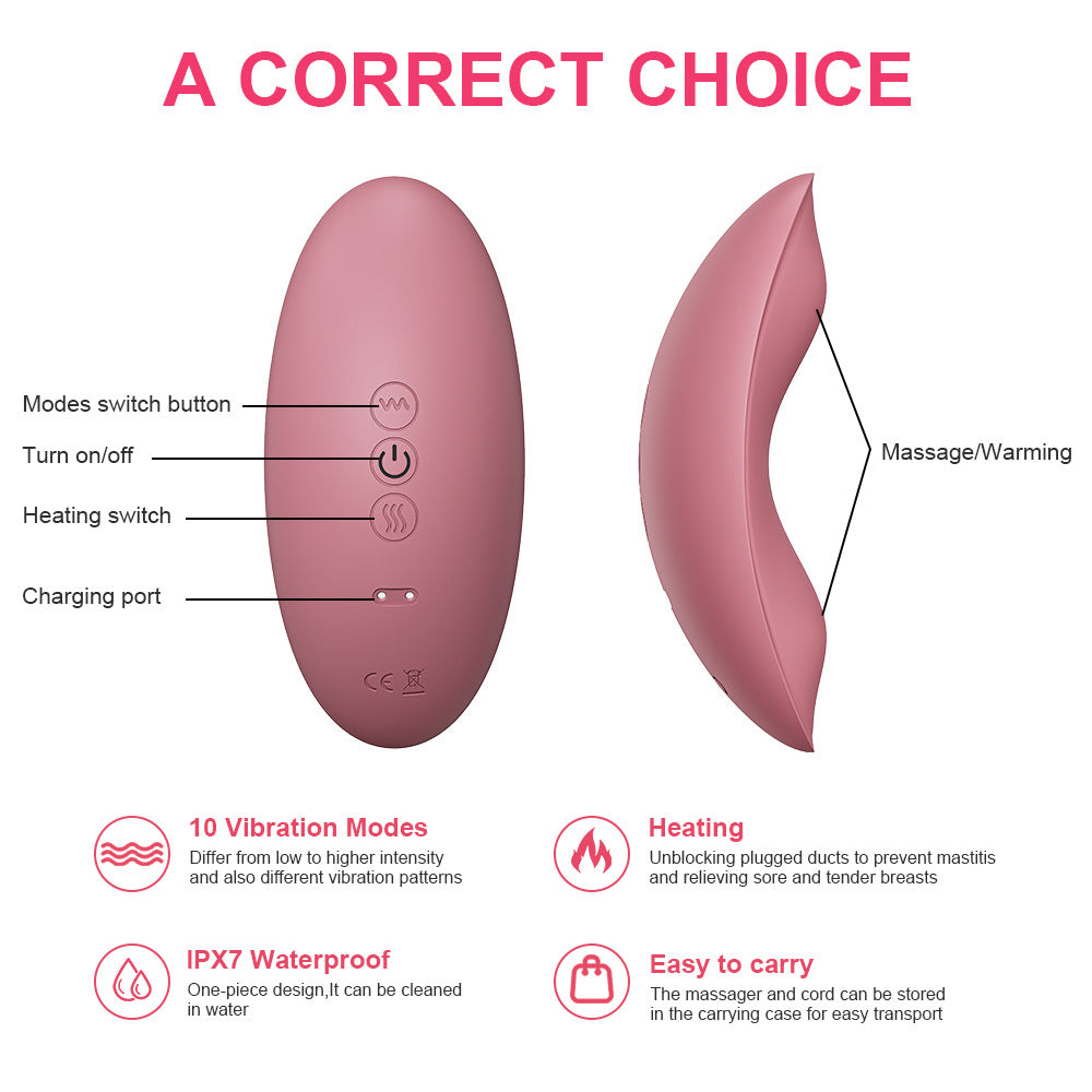 Mama Wonders MamaEase Lactation Massager Breast Milk Booster & Blocked Duct Masititis Relief Double Vibration Warmer Waterproof