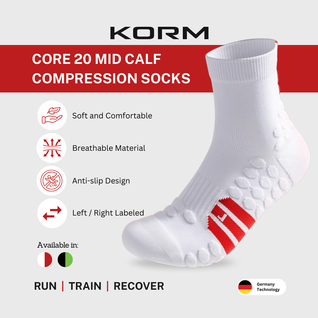 KORM Core 20 Sports Compression Socks Mid Calf | For Better Blood Circulation